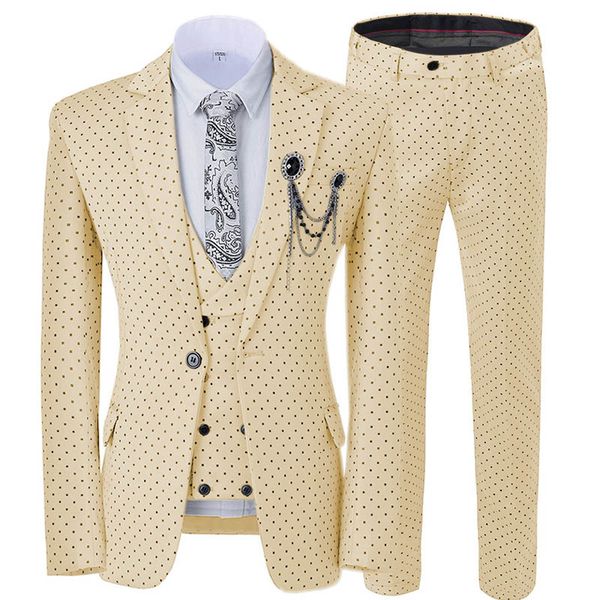 

men's suits & blazers three pieces wedding suit dots printed slim fit notch lapel tuxedos tailcoat men double breasted vest kt4j, White;black