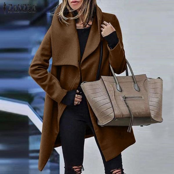 

women's wool & blends womens autumn winter coats zanzea fashion irregular cardigans female solid lapel woolen coat casual office lady j, Black