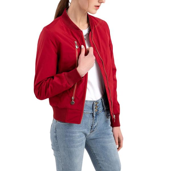 

women's jackets harajuku red coat autumn fashion long-sleeved spring jacket solid colors zipper slim fit polyester, Black;brown