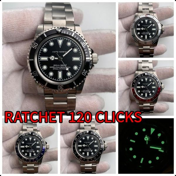 

wristwatches vintage watch 1960 style nh35 movement acrylic dome glass green luminous hands steel case ratchet 120 clicks retro dial, Slivery;brown