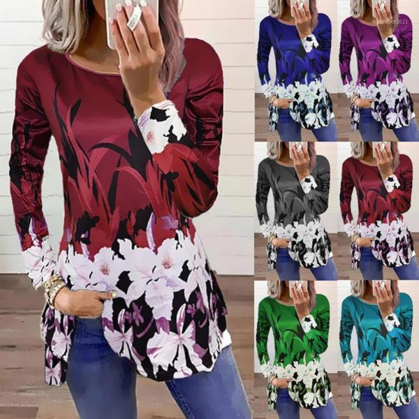 

women's t-shirt autumn and winter fashion round neck long sleeve printing loose casual large size, White