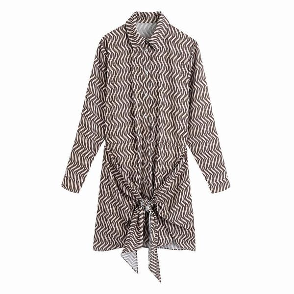 

casual dresses women dress autumn 2021 fashion long sleeve sashes prints female mini vestidos, Black;gray