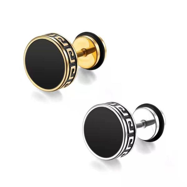 

stud men stainless steel gold silver plated 10mm barbell earring round drop oil porcelain punk ear jewelry titanium brincos, Golden;silver