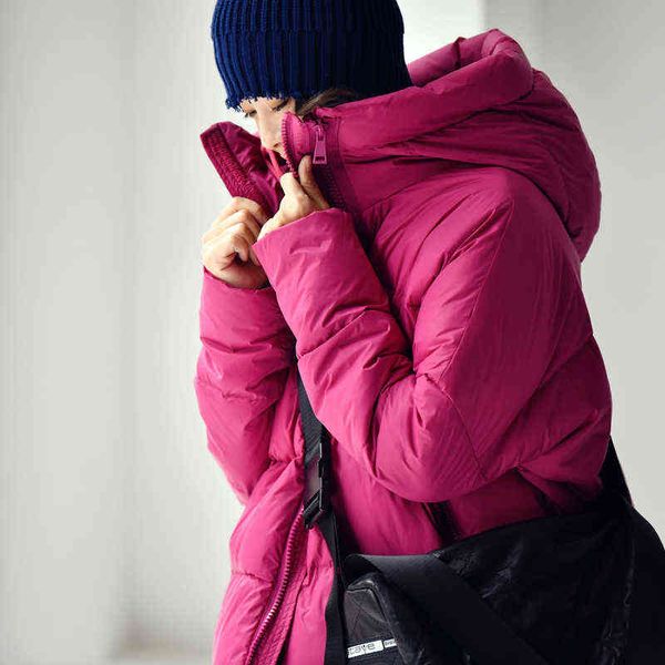 

micoco y1021c korean version of personality zipper design loose bat sleeve light short hooded down jacket women 211130, Black
