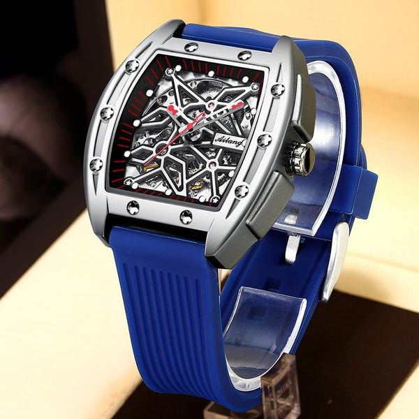 

wristwatches ailang brand watch men automatic mechanical mens wine barrel 40mm waterproof luxury hollow carving for, Slivery;brown