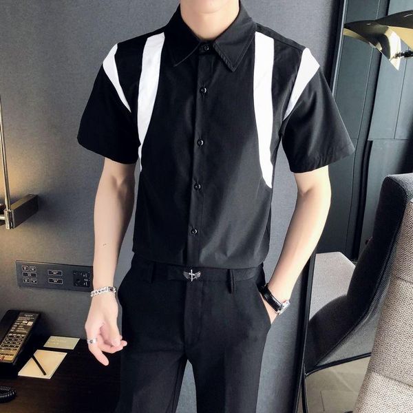 

camisas para hombre mens shirts casual slim fit flower shirt men 2021 summer new color contrast slim short sleeve shirt dess men, White;black