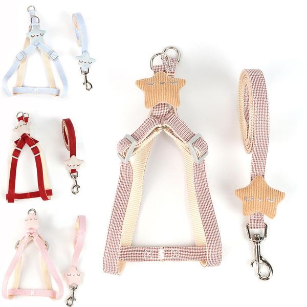 

dog collars & leashes cute pet harness and leash set star cotton plaid nylon puppy cat vest comfortable for small medium large pitbull