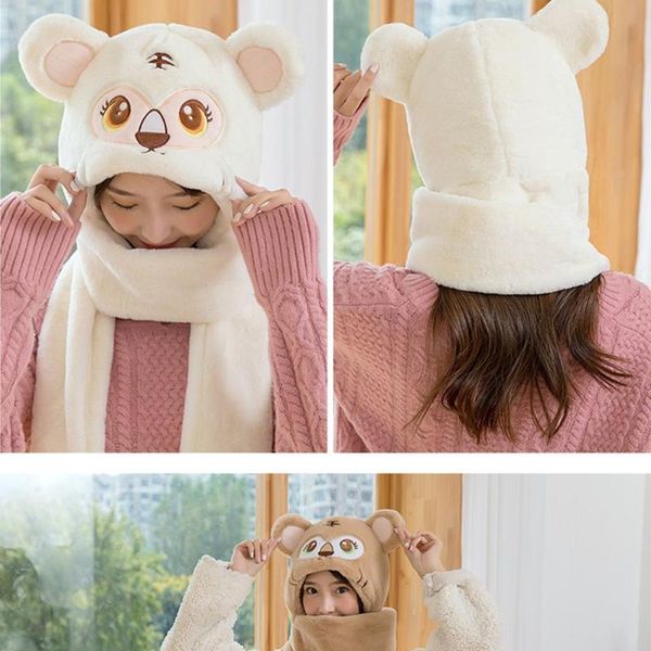 

berets lovely thicken plush hat scarf gloves three-piece tiger ears winter hats warm cycling, Blue;gray