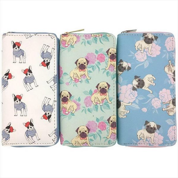 

lovely women dog clutch wallets stripe pu leather phone pocket card holder long wallet girls zipper coin purse wholesale, Red;black