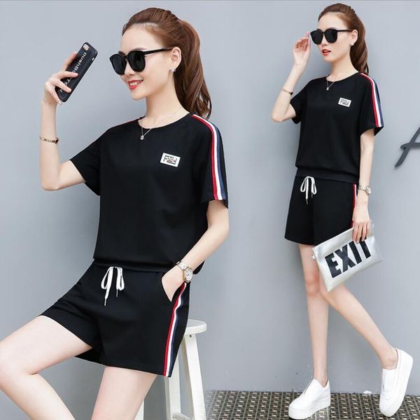 

2021 new summer women set fitness suit women workout sport clothes shorts running compression tights sport t shirt h34g, Tan;black