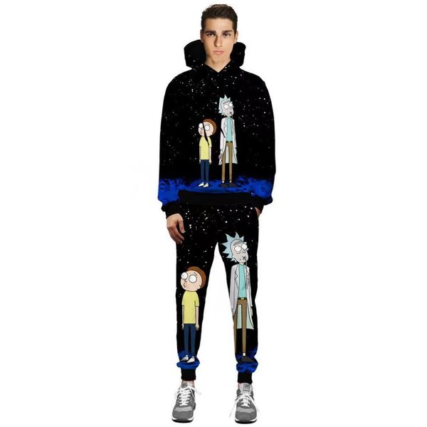 

2021 cartoon animation pattern 3d printing effect vest sweater fashion sports jacket men and women jogging pants + hoodie 2-piece set, Black;white