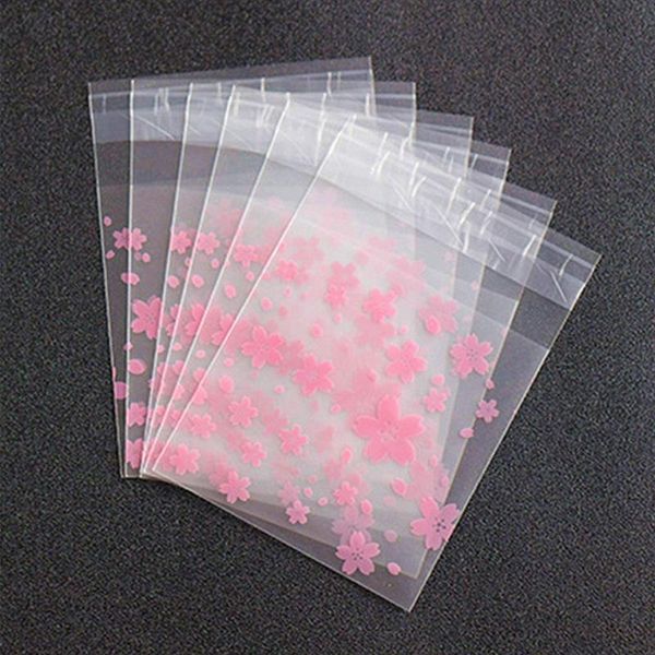 

300 pieces self adhesive cookie bags candy bags party favor treat gift bag (cherry blossoms)