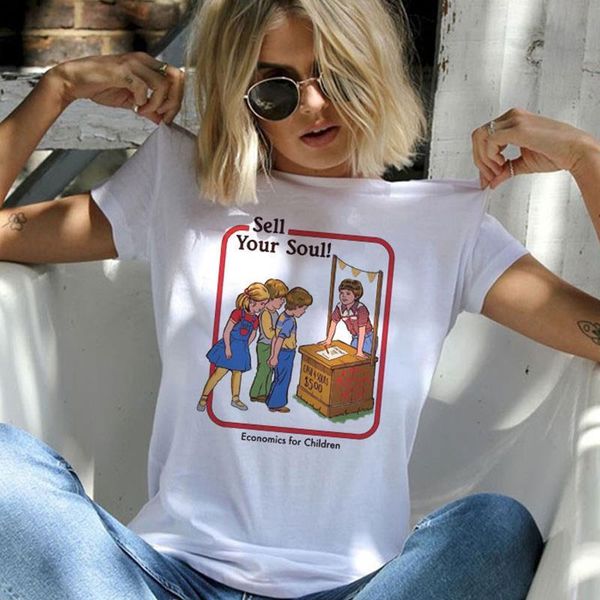 

satanic t shirt women demon grim death satan sell your soul print t-shirt femme harajuku horror psychedelic fashion white tshirt