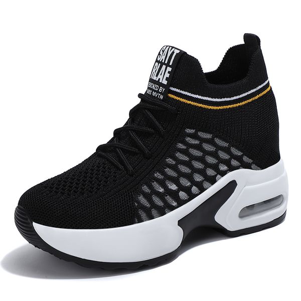 

Women Fashion High Heel Sneakers Summer Breathable Mesh Walking Shoes Girls Outdoor Tenis Masculino Femme Female Casual Shoes, Black