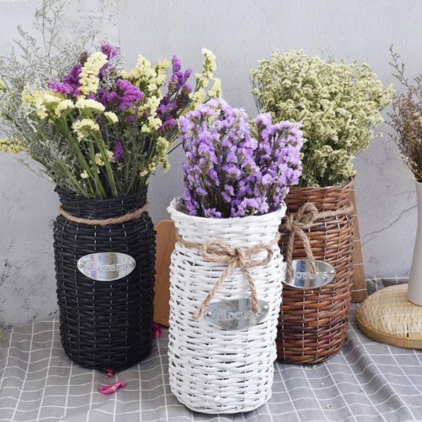 

1pc cane woven vase storage basket rustic flower container creative flower basket deskholder home garden decoration
