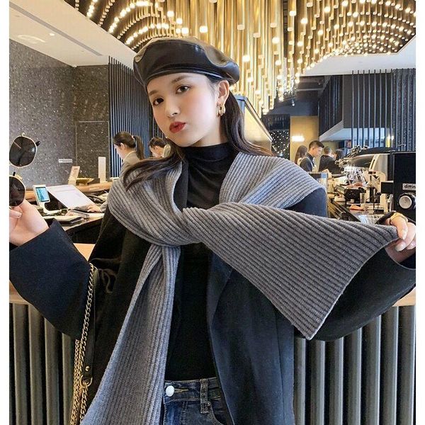 

solid color winter knitted scarf women soft female warm lovely fashion wraps all-match apparel accessories scarves, Blue;gray