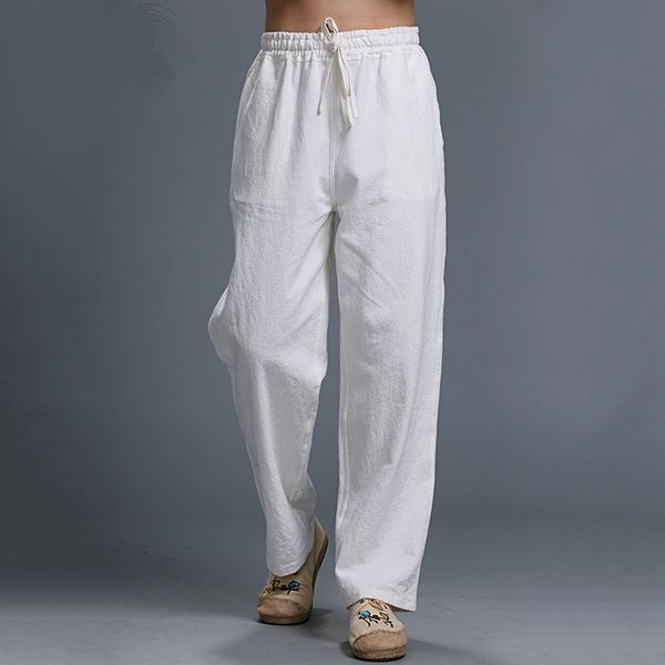 

2021 new style casual brand fashion linen cargo pants men trousers long pantalon homme 2mkq, Black