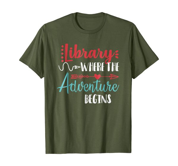 

library where the adventure begins librarian gift shirt, White;black