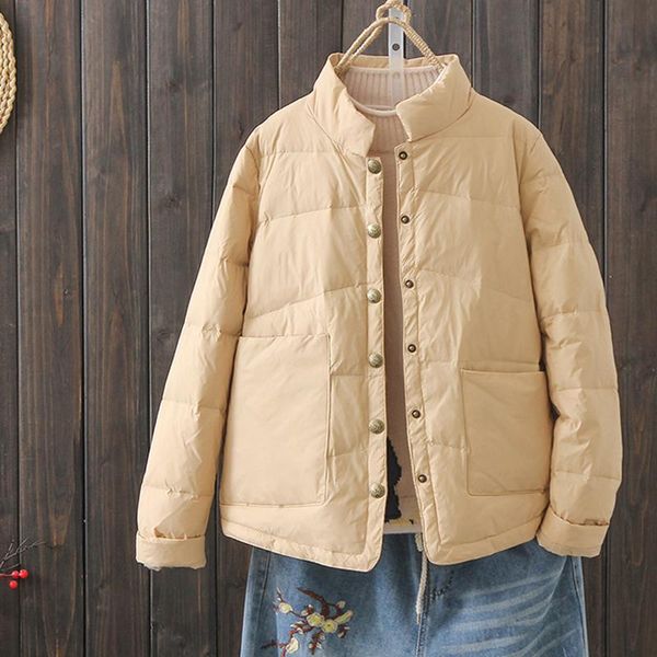 

women white duck down jacket coat lightweight spring and autumn 2021 new style fashion short stand collar slim, Black