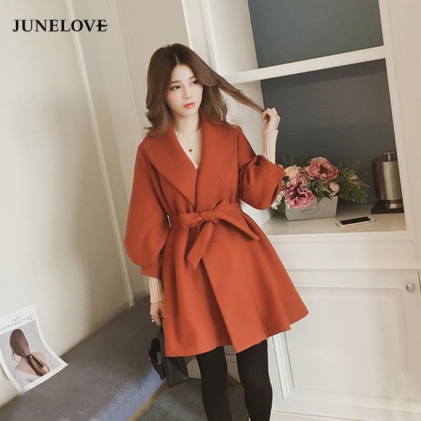 

women's wool & blends junelove women winter female long style coat jacket girls thick warm coats ladies open stitch feminino jackets, Black