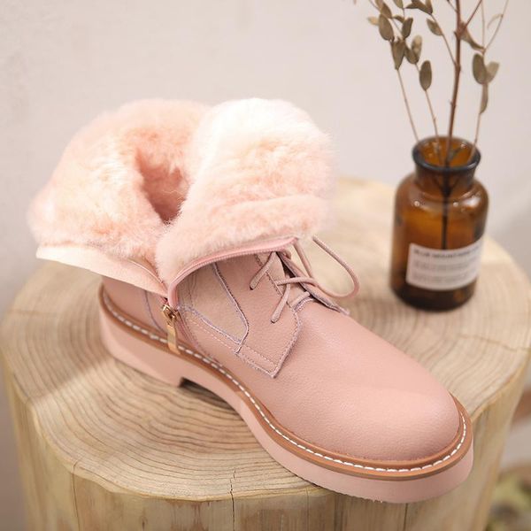 

boots russian winter -30 degrees women ankle leather with fur wool lining warm snow original college style, Black