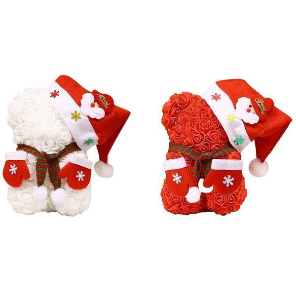 

2 pcs rose flower bear - christmas rose teddy bear - birthdays,valentine's day- clear gift box included red & white