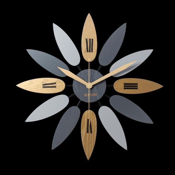 

unique nordic style leaf pattern mute quartz wall clock retro silent clock brief for home office living room decor