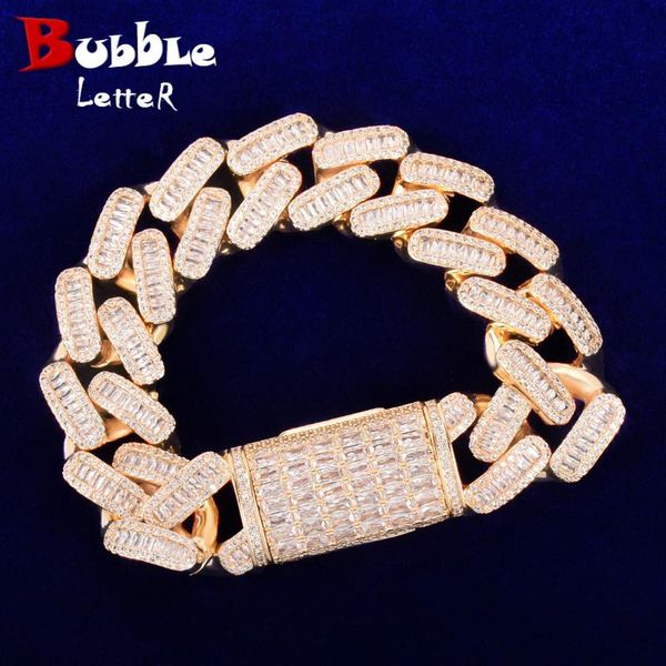 

link, chain 20mm baguette miami cuban bracelet men's trendy hip hop link bling zirconia copper rock jewelry, Black