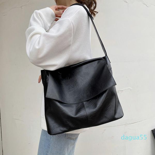 Cross Body Grandes Mulheres Hobo Bags 2021 Tendência de Alta Qualidade Soft Messenger Bag Vintage Black Ombro Senhoras Bolsa de Tote