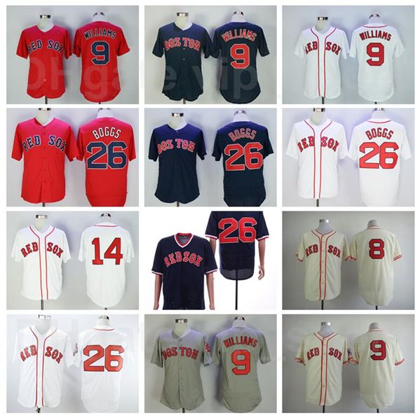 

vintage 1939 1967 retror baseball 9 ted williams jersey 14 jim rice 26 wade boggs flexbase cool base red white grey stitched high, Blue;black