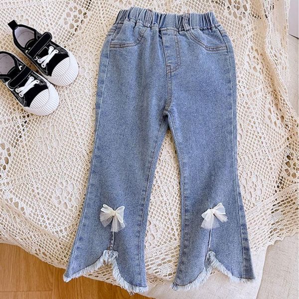 

jeans wlg kids girls spring fall bow denim blue ripped jean baby girl casual trousers for 2-7 years