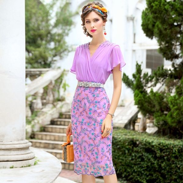 

2021 office lady fake two piece beading dress women's new summer and spring v-neck professional patchwork embroidery skirt hr8d, Black;gray
