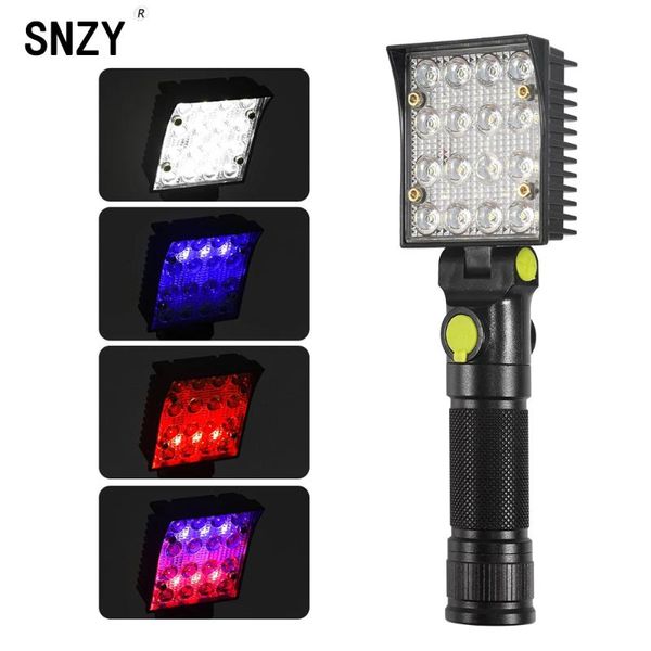 

portable lanterns snzy white red blue light work flashlights 16 leds car repair working lamp usb recharge torch built-in magnet hook tent ca
