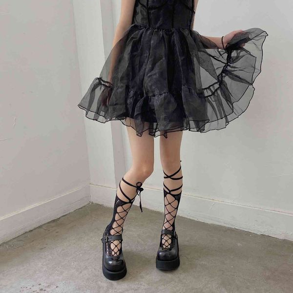 

shuii same niche hollow out bandage high elastic lace women' net socks, Red;black