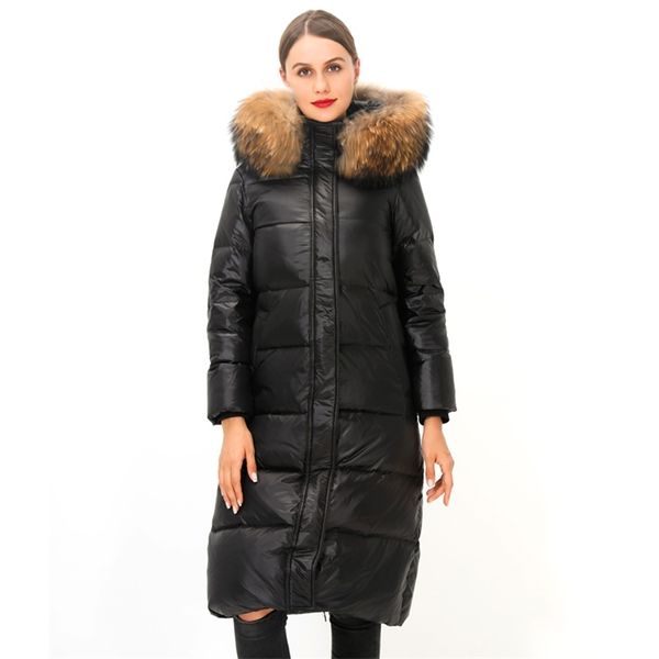 

90% white duck down jacket women winter jacket long thick coat for women hooded down parka warm female clothes waterproof 210918, Black