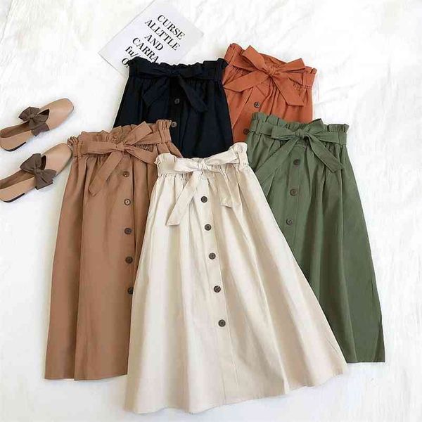 

skirt skirts summer ropa mujer bohemia high waist line button long skirt woman skirts 210724, Black