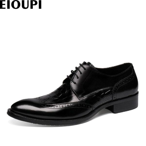 

dress shoes eioupi design real stone grain leather mens formal business shoe men breathable e026101, Black