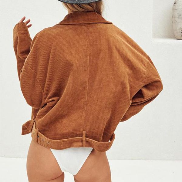 

women autumn corduroy coats vintage loose female sashes short jackets casual street wear lady single breasted outwears, Black;brown
