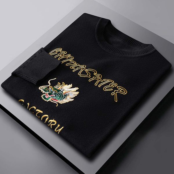

sweater knit pusite men's clothing autumn and winter 2021 leading embroidery t shirt fashion top, White;black
