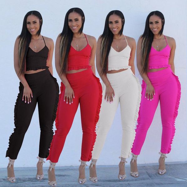 

women's tracksuits v neck strap with pants summer women suits fashion set, Gray