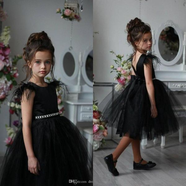 

girl's dresses 2021 black girls pageant with feathers jewel neck sleeveless ruffles backless flower girl for weddings, Red;yellow