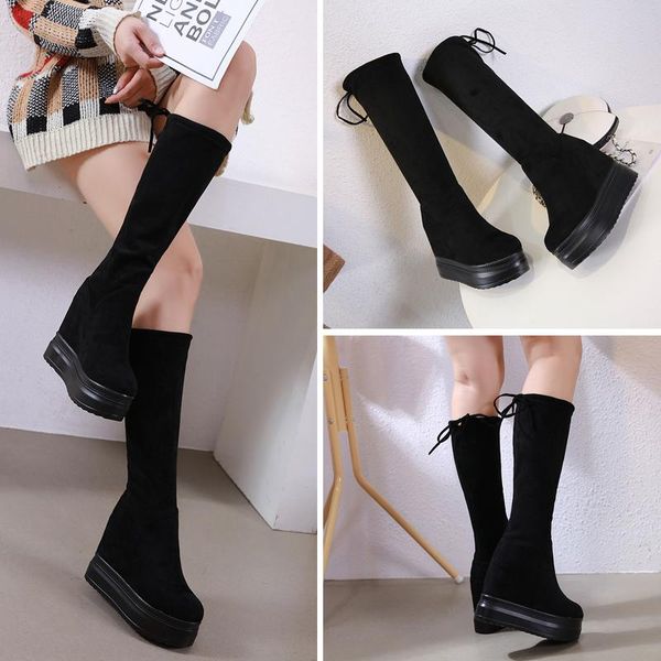 

boots charm2021 medium boot women's slope heel in autumn and winter, Black