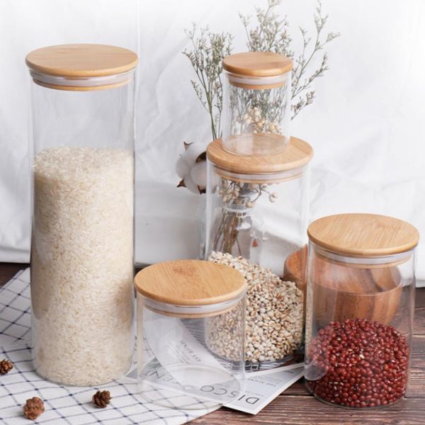 

storage bottles & jars 500-1000ml transparent glass tank kitchen container with lid coffee bean tea sugar jar