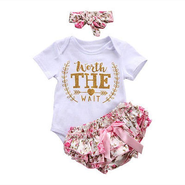

clothing sets born baby girls clothes print letter bodysuit romper ruffles tutu skirted shorts headband outfits children's 3pcs, White