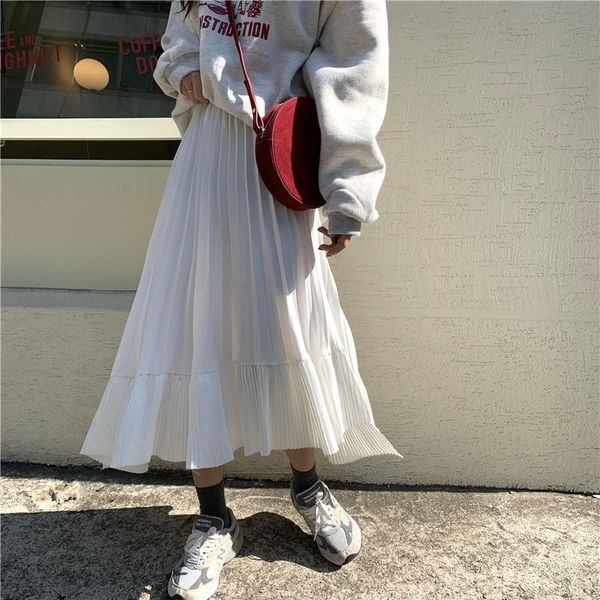 

skirts black/white autumn irregular elastic waist pleated young girls fashion chiffon ruffles patchwork empired