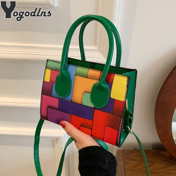 

evening bags women colorful puzzle print shoulder crossbody bag soft pu leather square messenger female small handbag totes purses