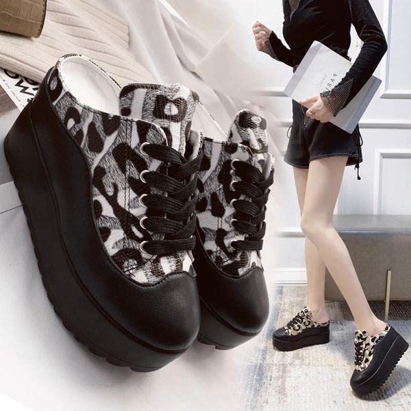 

slippers house platform leopard shoes slipers women med cover toe slides loafers on a wedge female mule 2021 summer mules leopar, Black