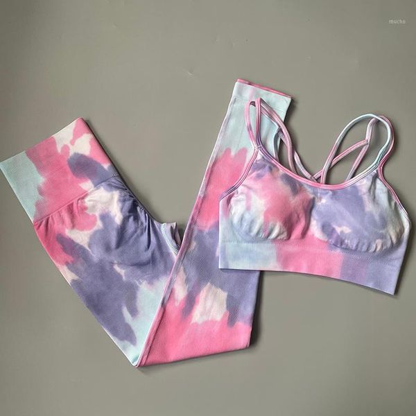

yoga outfit summer seamless set sports shorts fitness suit tie dye gyms sport bra running high waist leggings 2021 tracksuit