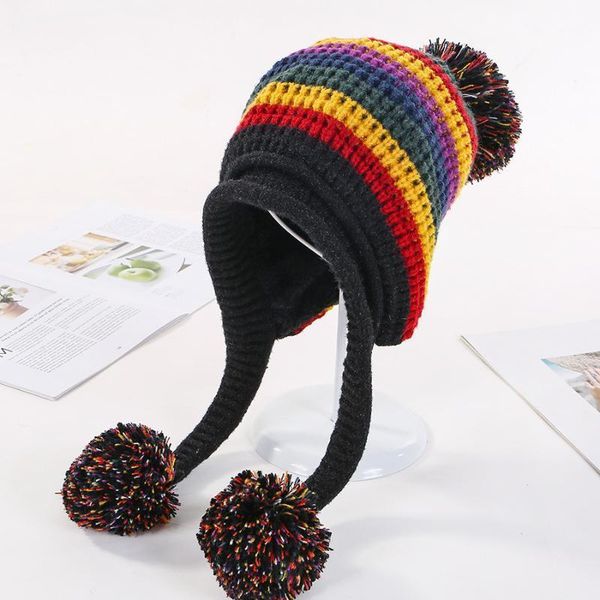 

beanies hooded hat women winter thickened warm beanie color matching fashion woolen cap sports cap1