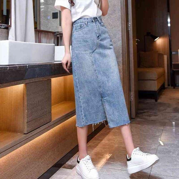 

high waist denim blue uban womens skirts casual tassels jean a line jupelong 202new arrivals, Black